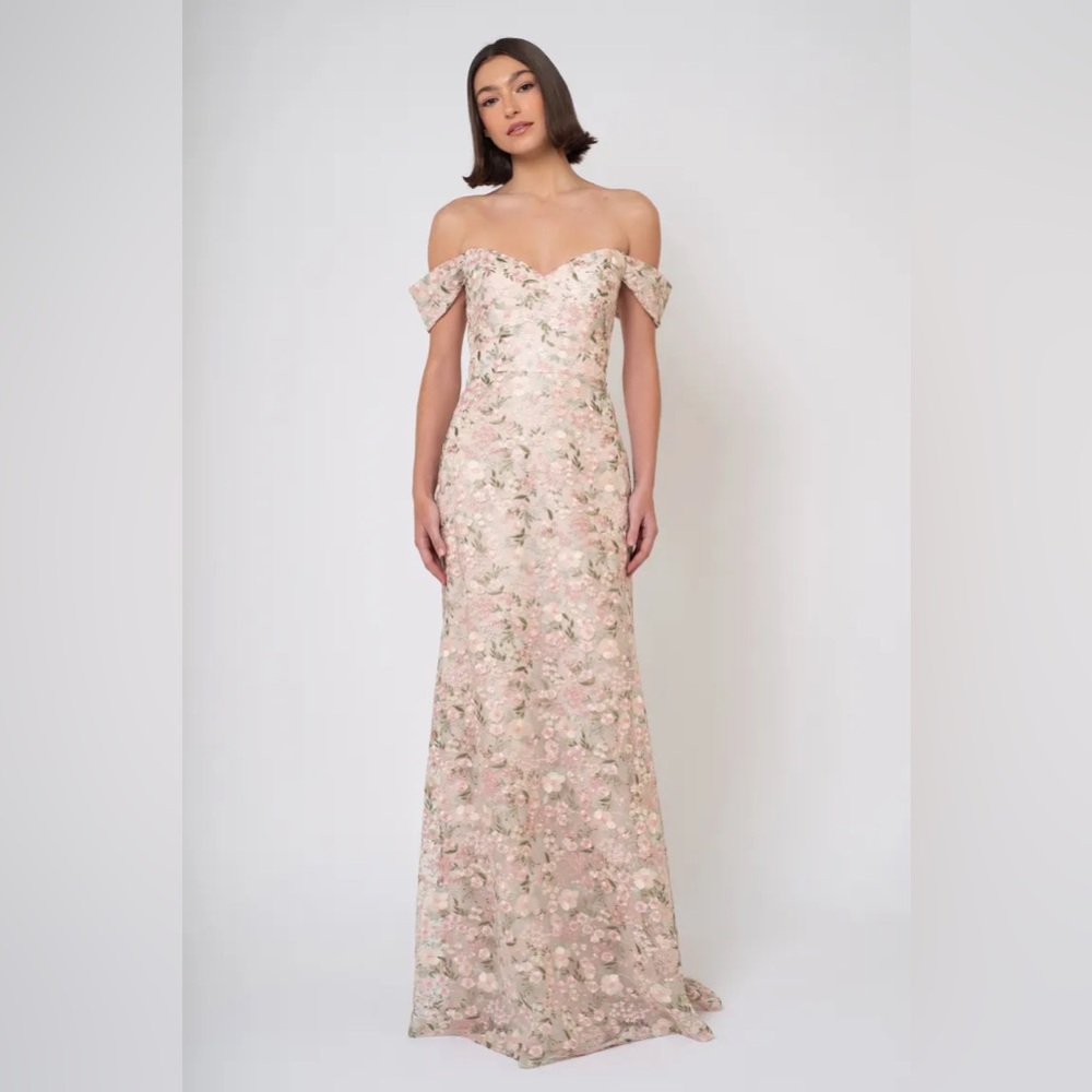NEW - JENNY YOO - REINA OFF THE SHOULDER FLORAL DRESS- BLUSH - SIZE 14